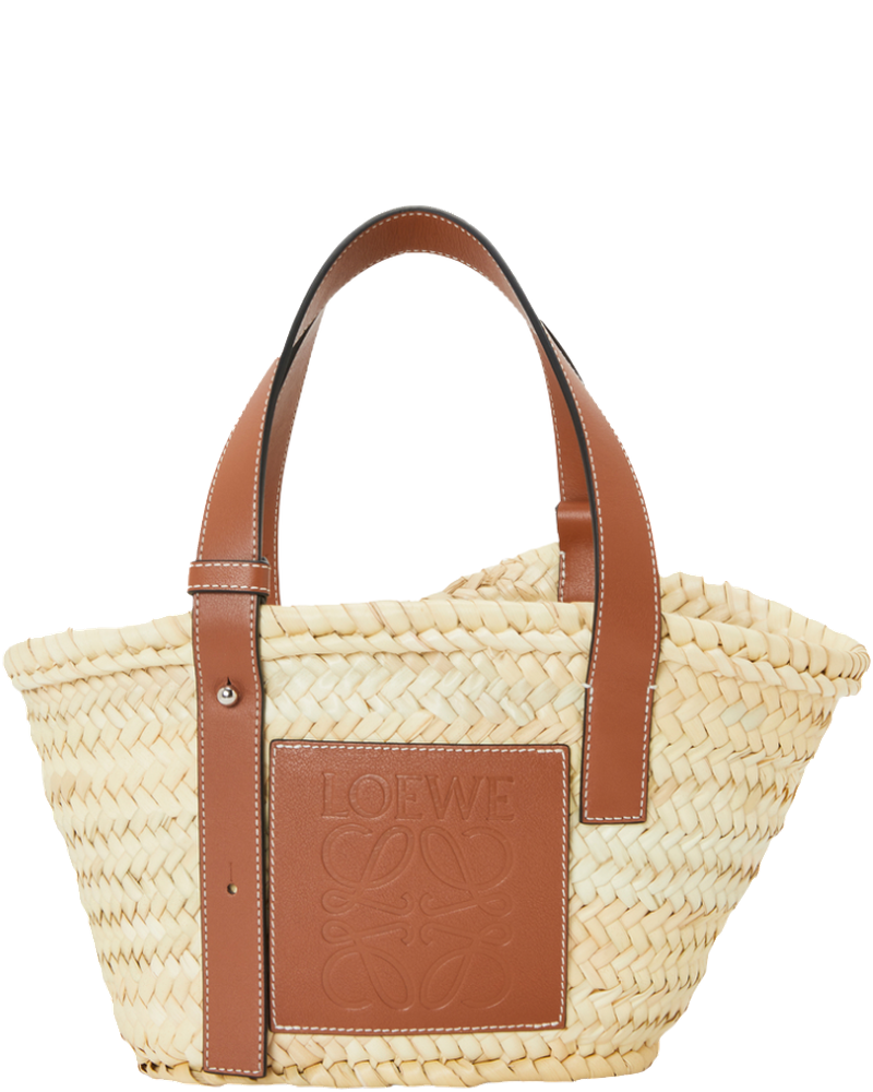 Оригінальна Small Leather Trimmed Woven Raffia Tote Bag Loewe