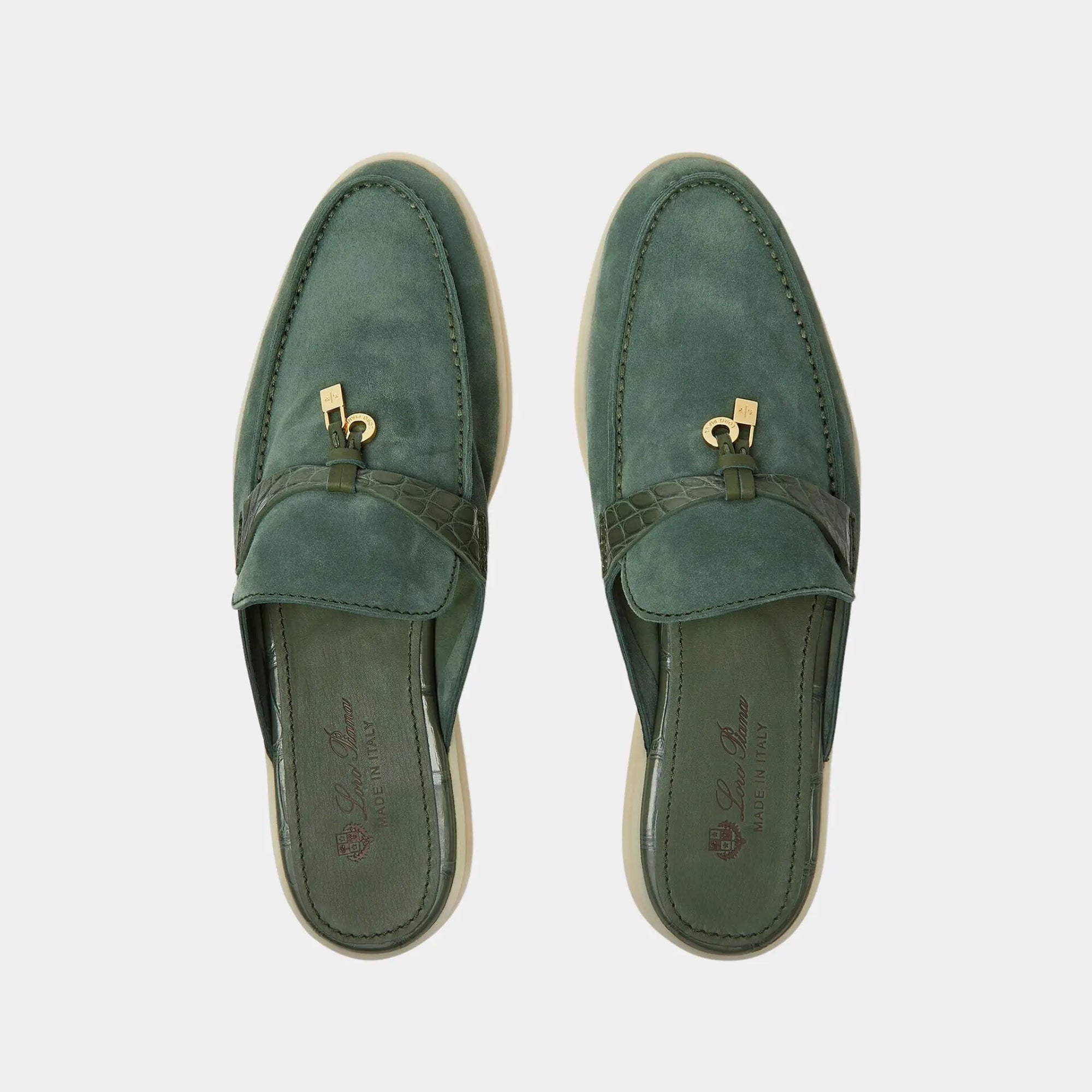 Оригінальна Charms Walk Babouche Loafer Suede With Alligator Saddles Loro piana – вид ззаду