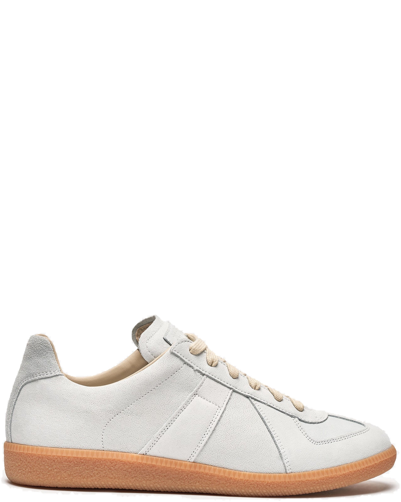 Оригінальна Camel Leather Replica Sneakers In Silver Birch Maison margiela
