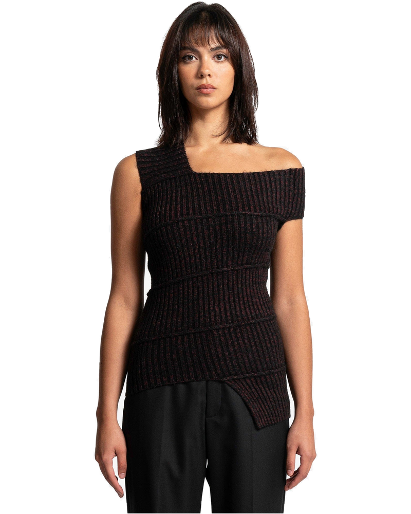 Asymmetric Rib-Knit Top In Brown Maison margiela оригінал – Купити в Україні