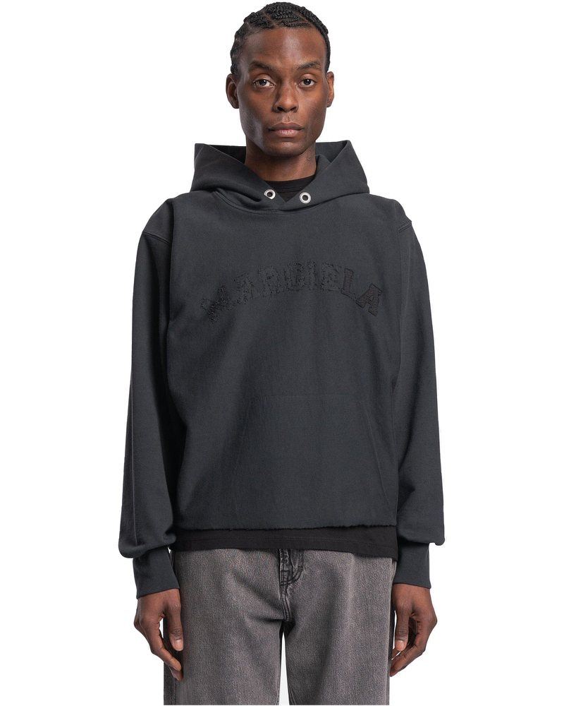 Distressed Logo Fleece Hoodie In Black Delavè Maison margiela оригінал – Купити в Україні