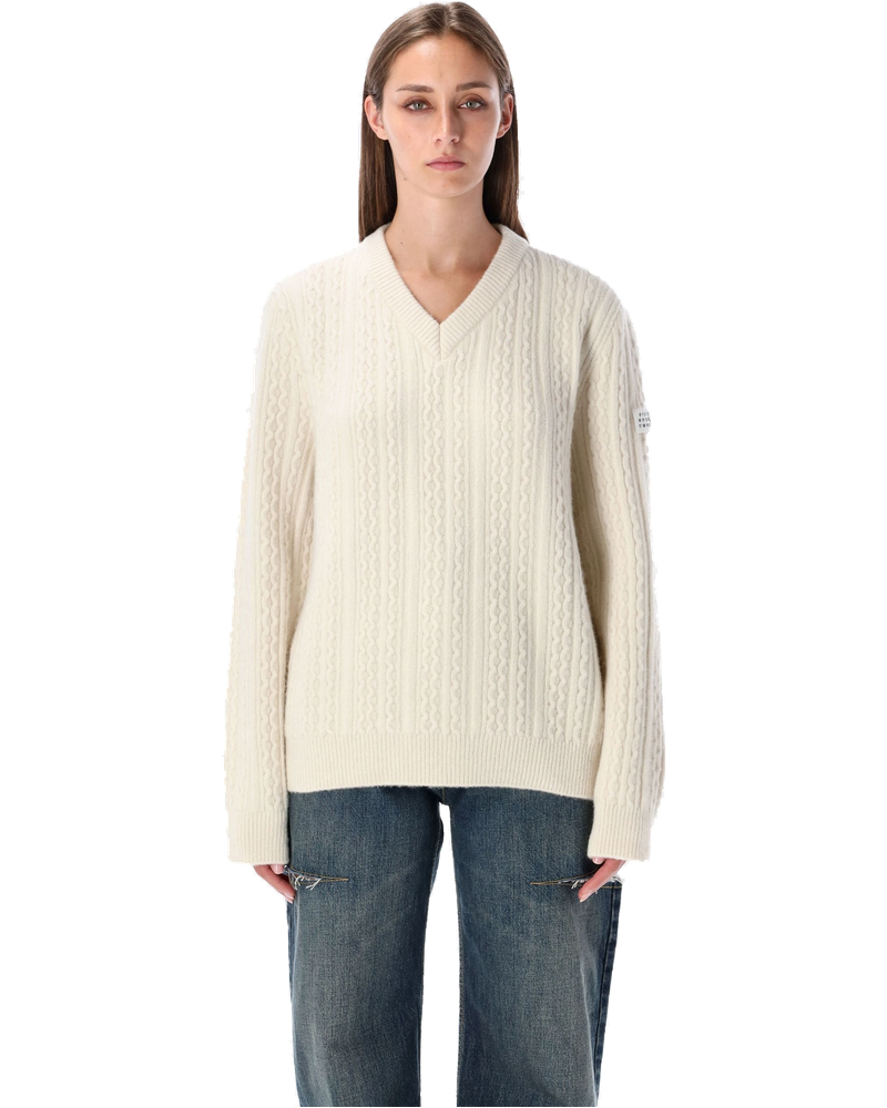 Wool Blend Cable Knit V Neck Sweater Maison margiela – Гарантія оригінальності