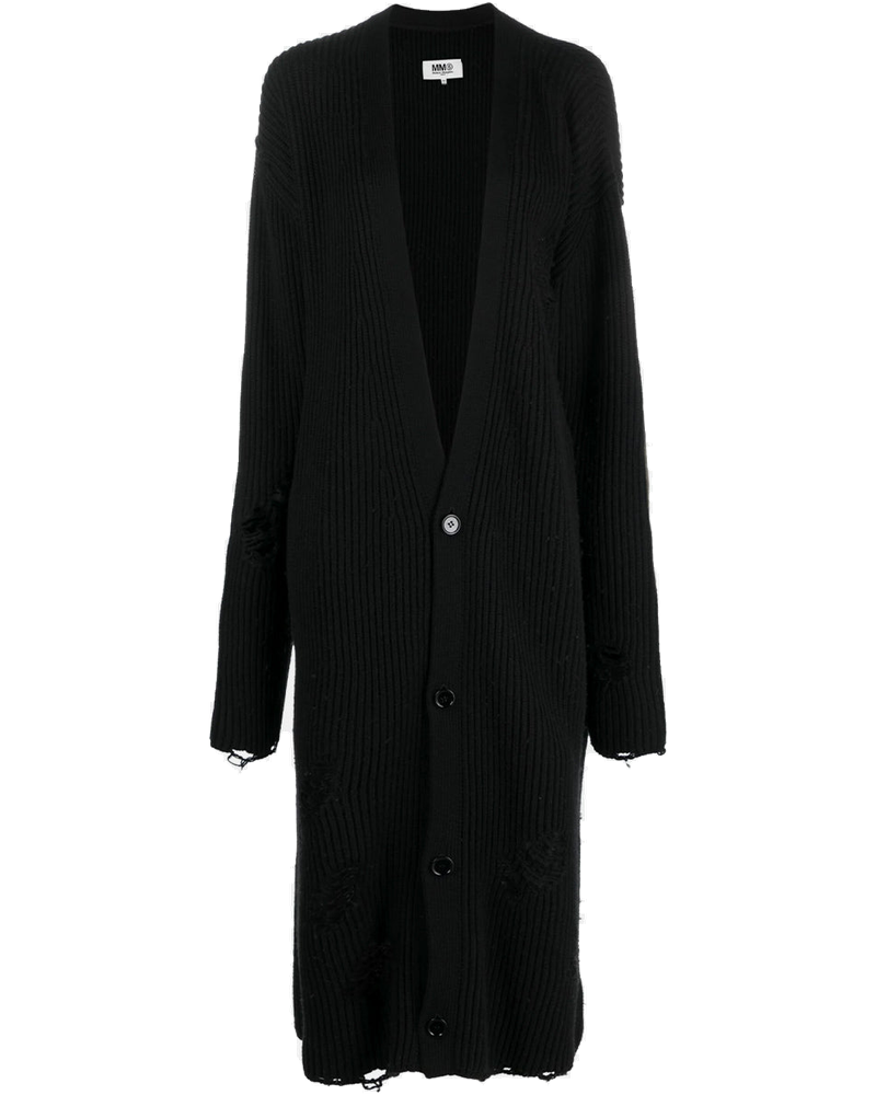 Оригінальна Black Distressed Knitted Cardi-Coat Maison margiela