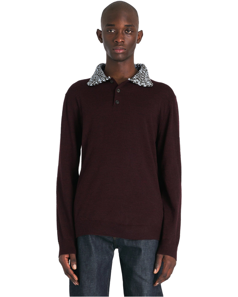 Оригінальна Chunky Detail Knit Polo Shirt In Burgundy Maison margiela