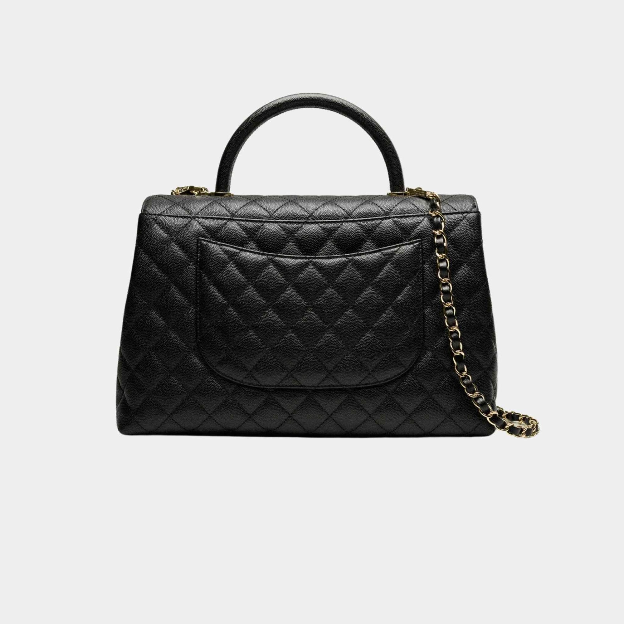 Maxi Flap Bag With Top Handle Grained Calfskin Gold Tone Metal Black Chanel оригінал – Купити в Україні – детальний вид