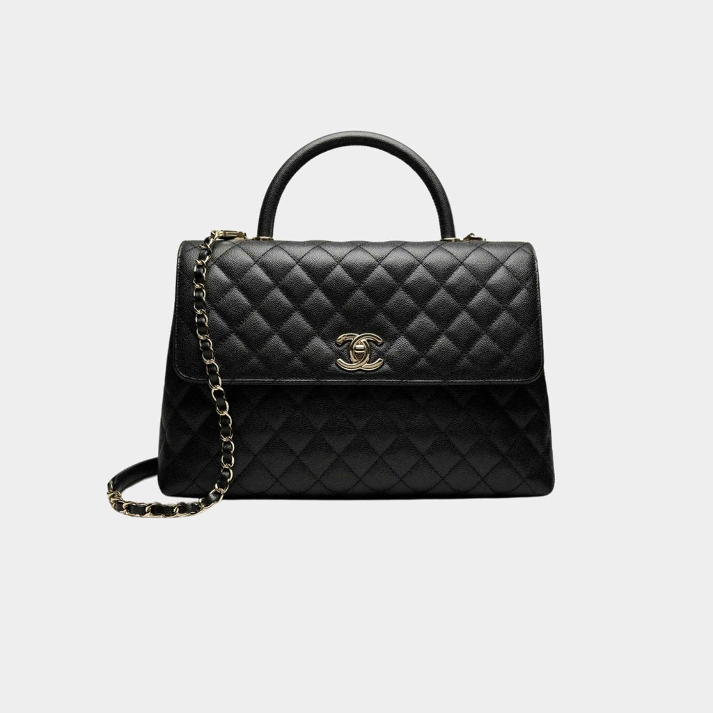 Maxi Flap Bag With Top Handle Grained Calfskin Gold Tone Metal Black Chanel оригінал – Купити в Україні – боковий вид