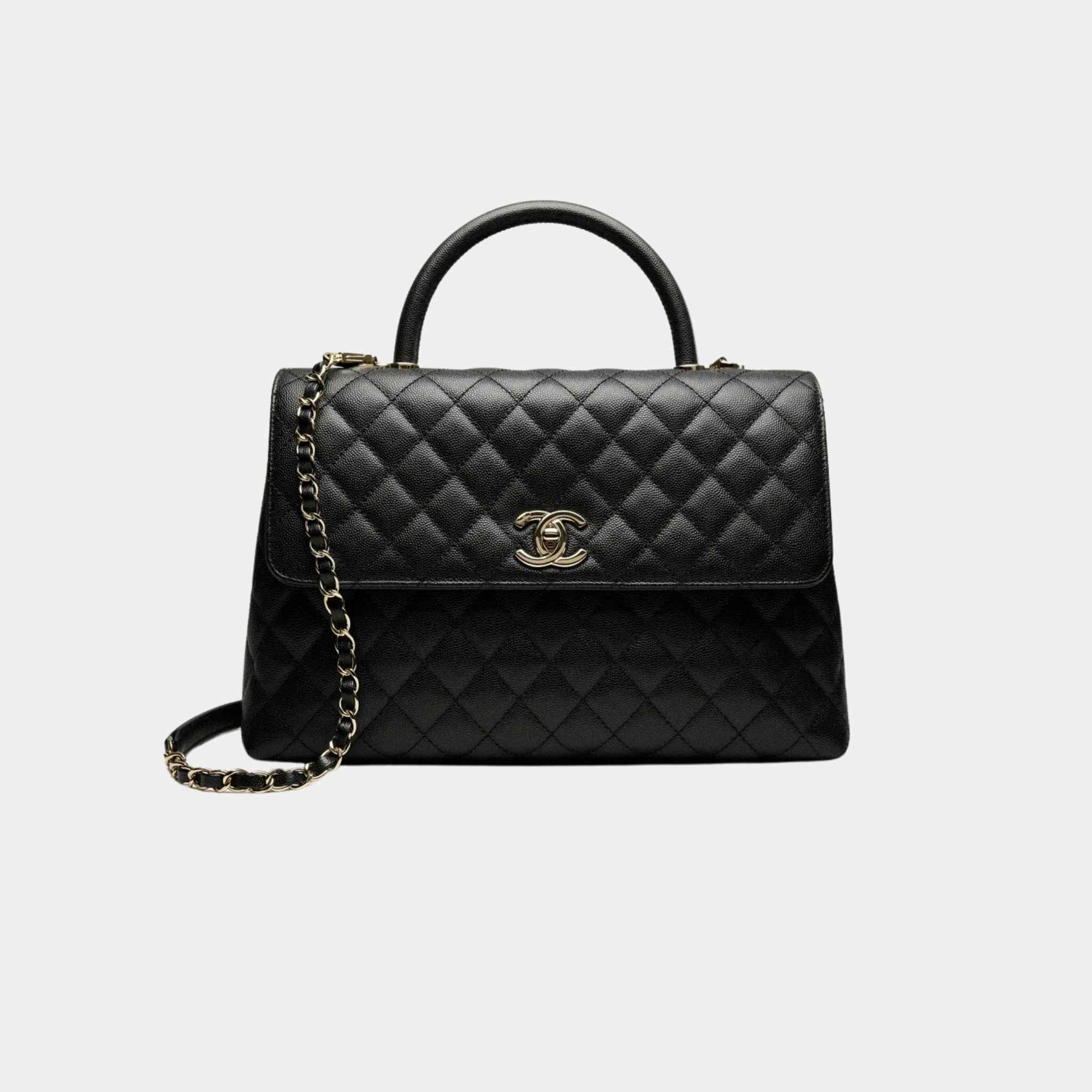 Maxi Flap Bag With Top Handle Grained Calfskin Gold Tone Metal Black Chanel оригінал – Купити в Україні – боковий вид