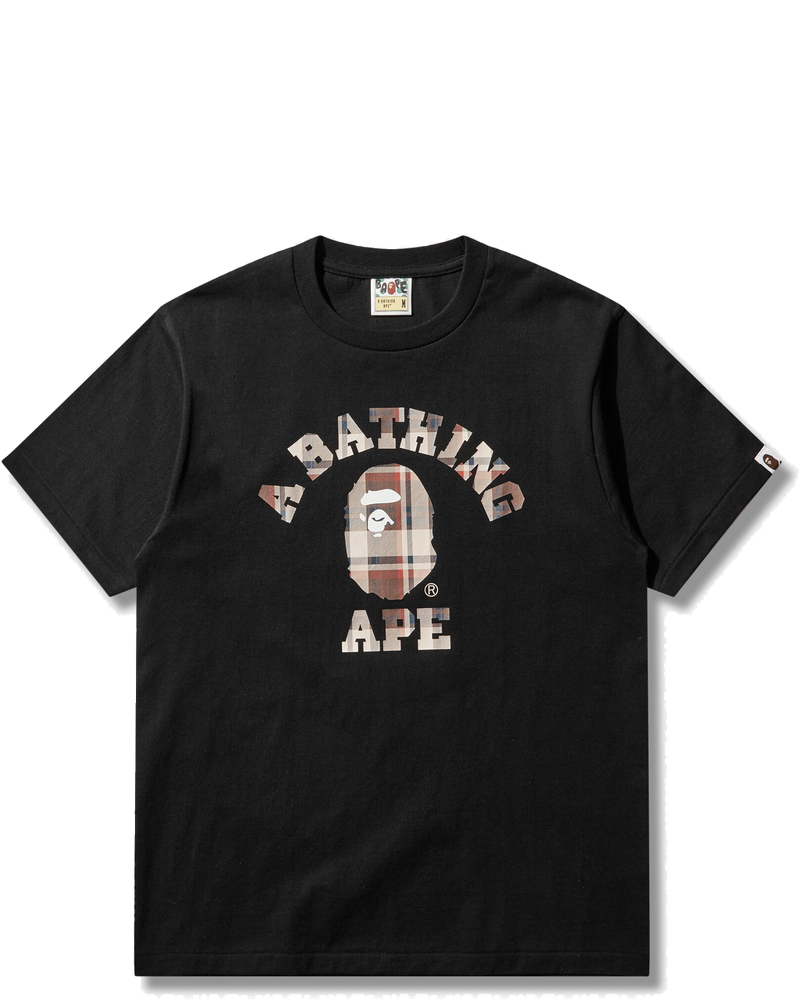 Оригінальна Mens Bape Check College T-Shirt Black A bathing ape