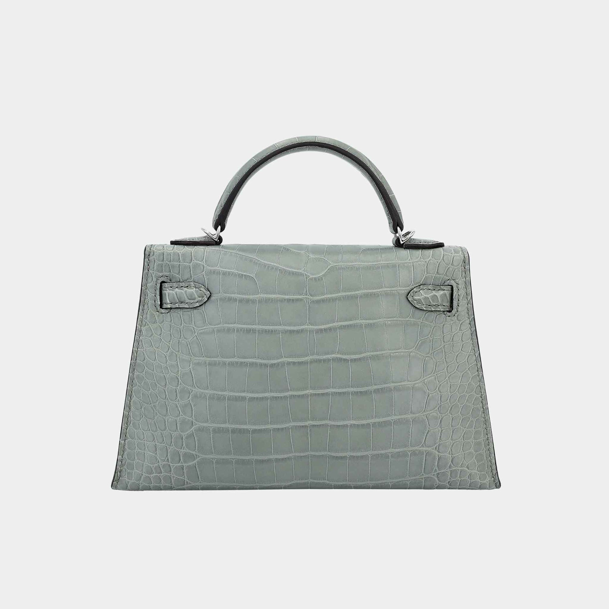 Оригінальна Mini Kelly II Matte Alligator Gris Ciment Phw Hermes – вид ззаду