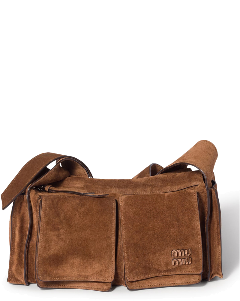 Оригінальна Utilitaire Shoulder Bag In Suede Leather Miu miu