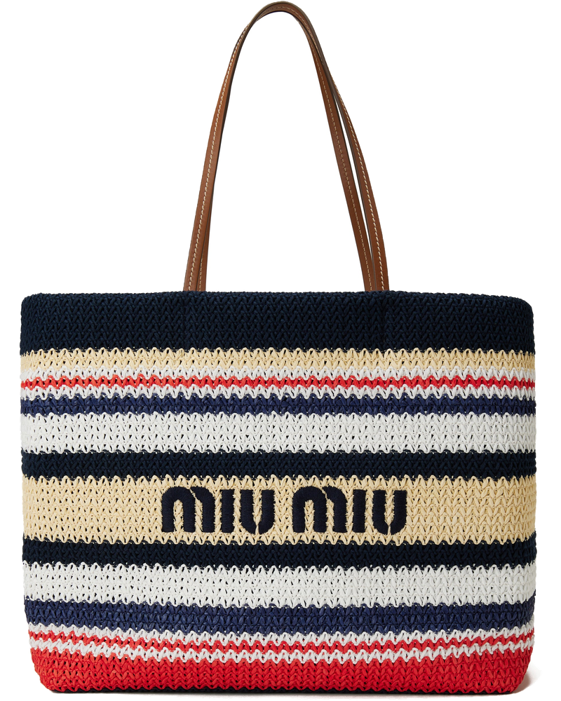 Оригінальна Raffia Effect Woven Tote Bag Miu miu