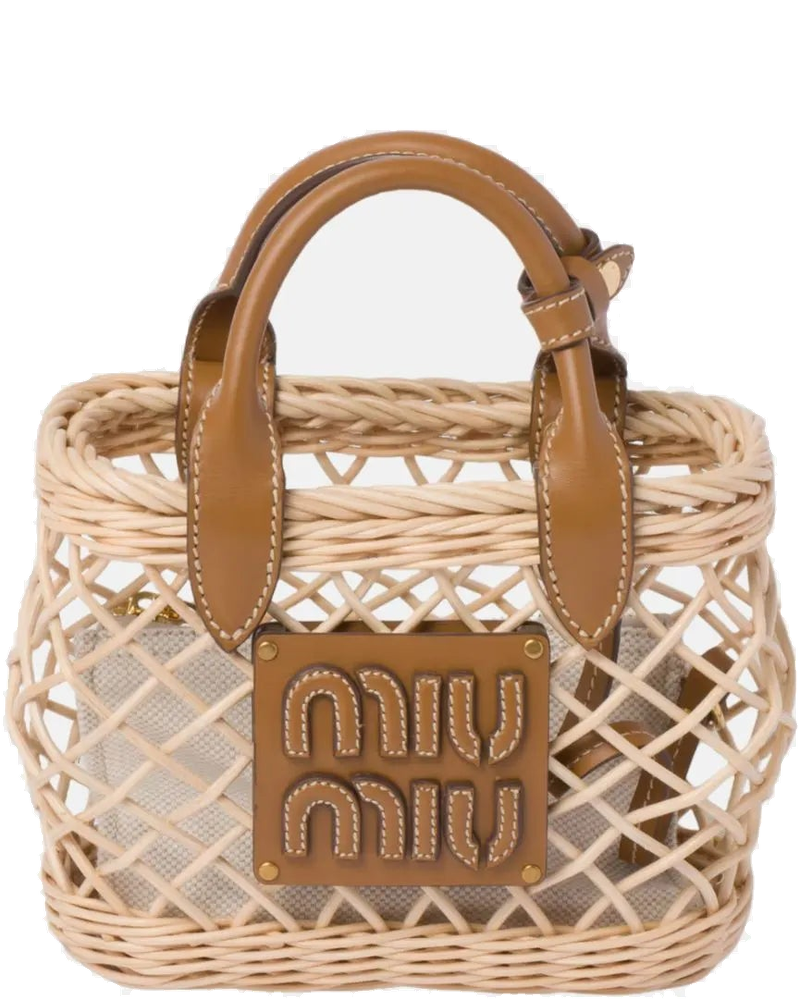 Woven Fabric Handbag With Leather Trim Miu miu оригінал – Купити в Україні