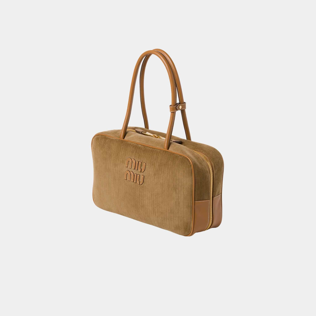 Оригінальна Beau Corduroy Top Handle Bag Cinnamon Miu miu – вид ззаду