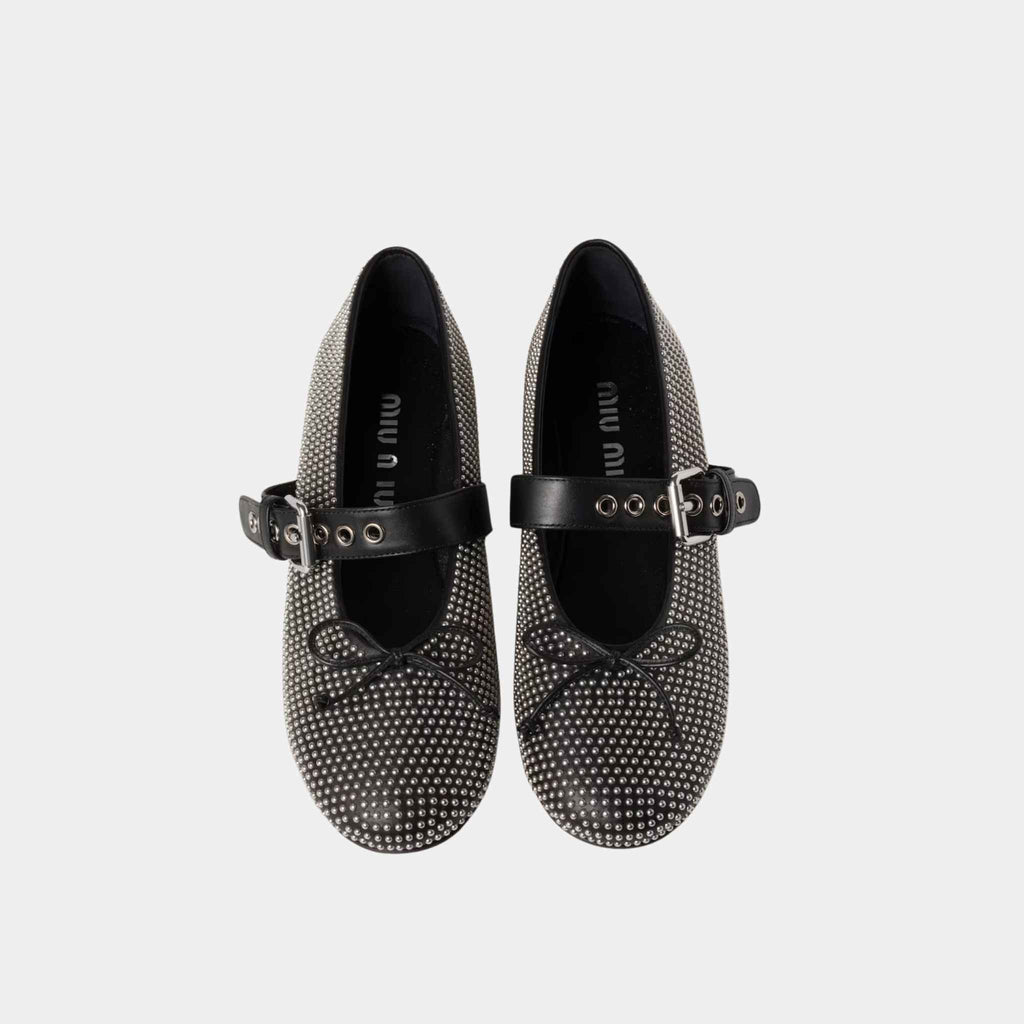 Оригінальна Calf Leather Ballerina Flats With Studs Miu miu – вид ззаду