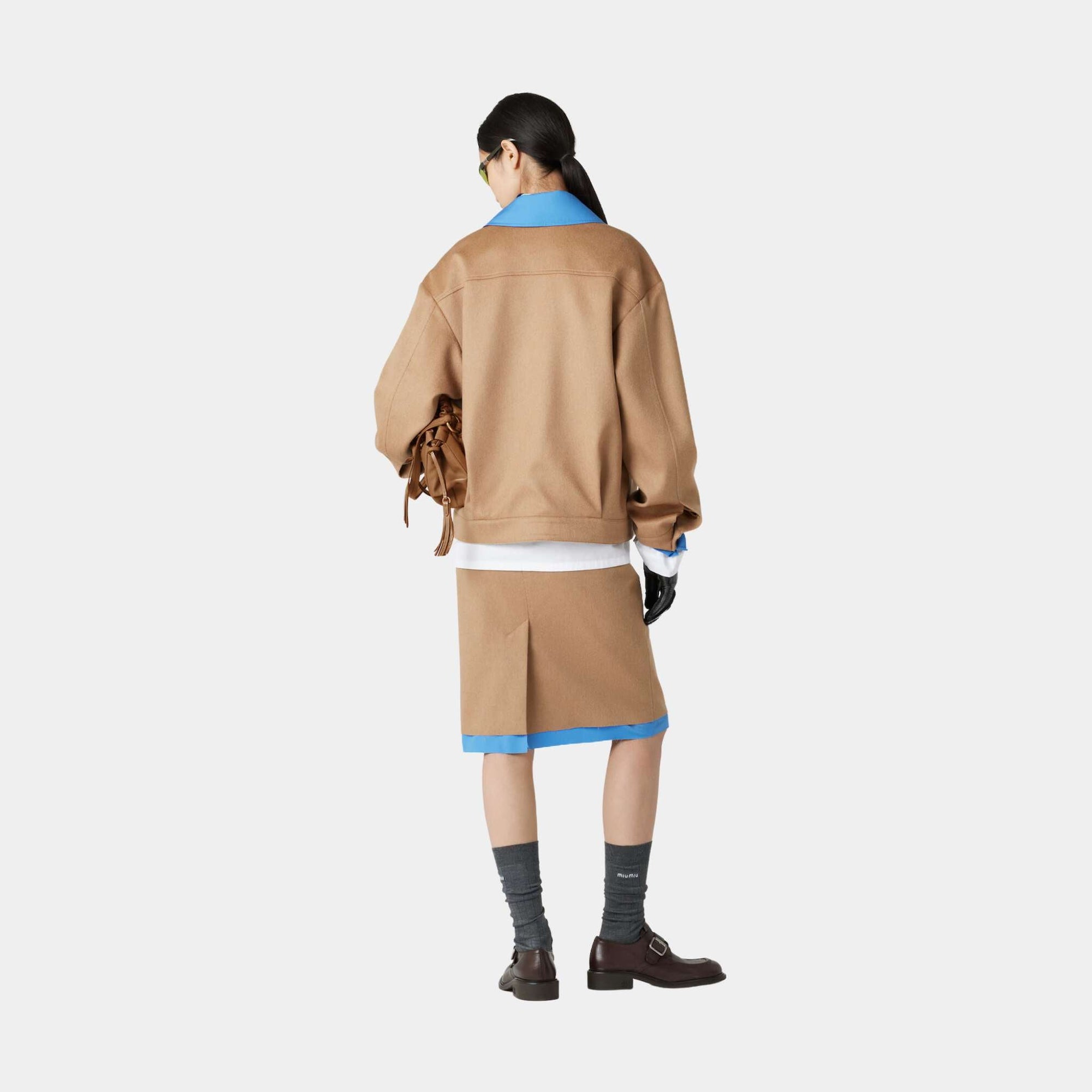 Camel Hair Blouson Jacket With Poplin Details Camel Brown Miu miu оригінал – Купити в Україні – вид ззаду