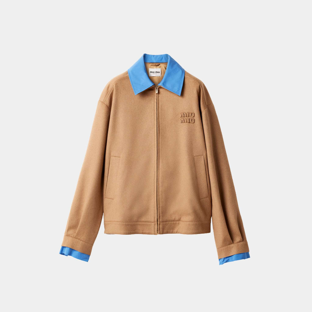Camel Hair Blouson Jacket With Poplin Details Camel Brown Miu miu оригінал – Купити в Україні – боковий вид