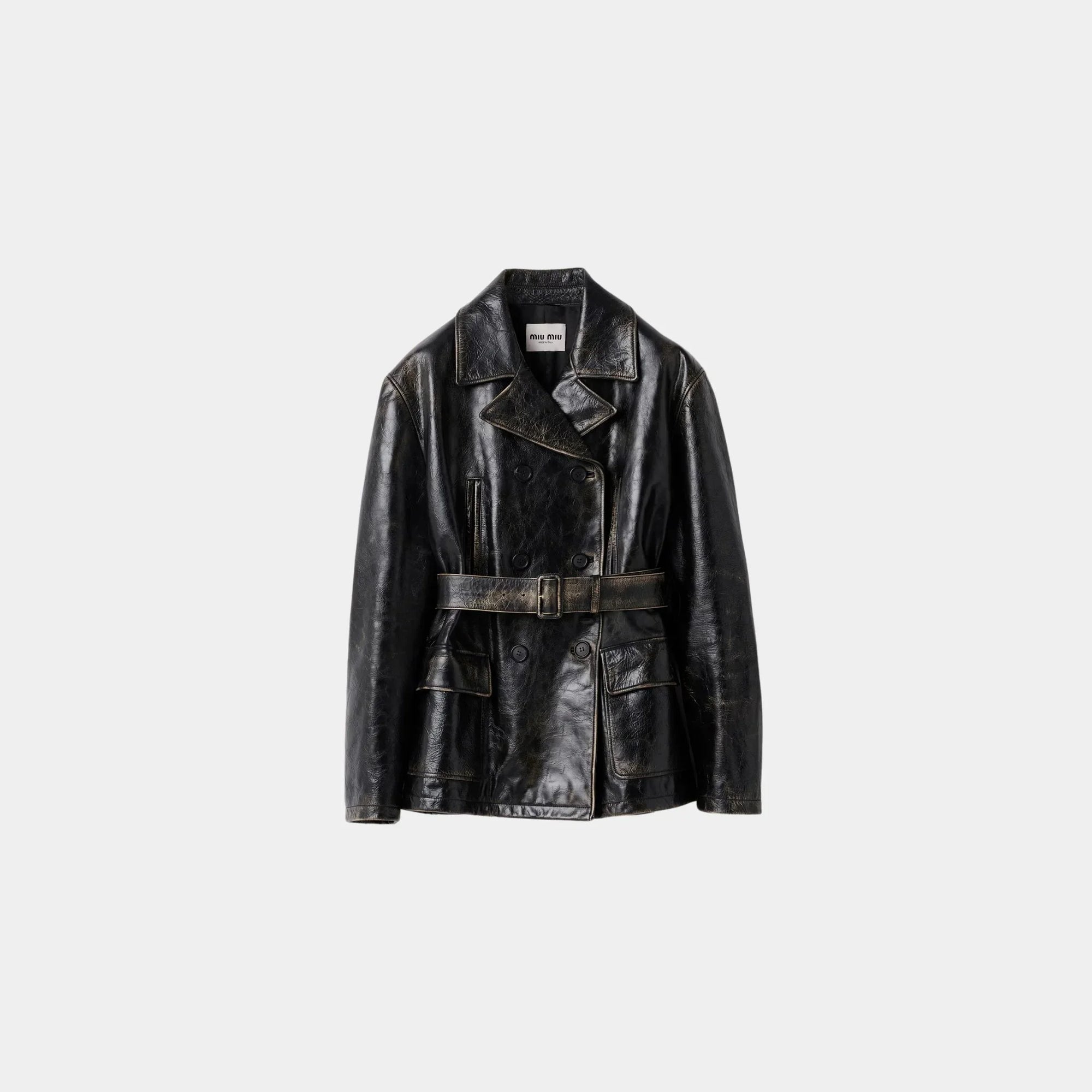 Double-Breasted Calfskin Leather Caban Jacket Miu miu оригінал – Купити в Україні – боковий вид