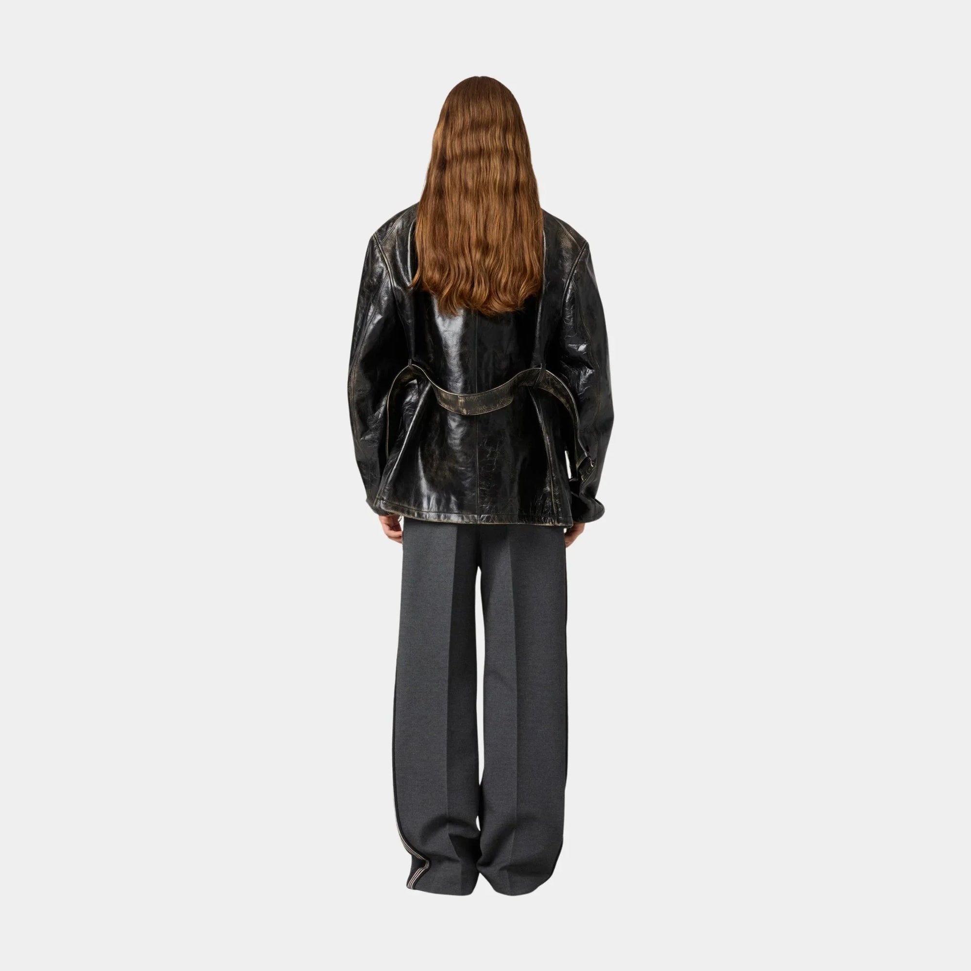 Double-Breasted Calfskin Leather Caban Jacket Miu miu оригінал – Купити в Україні – вид ззаду