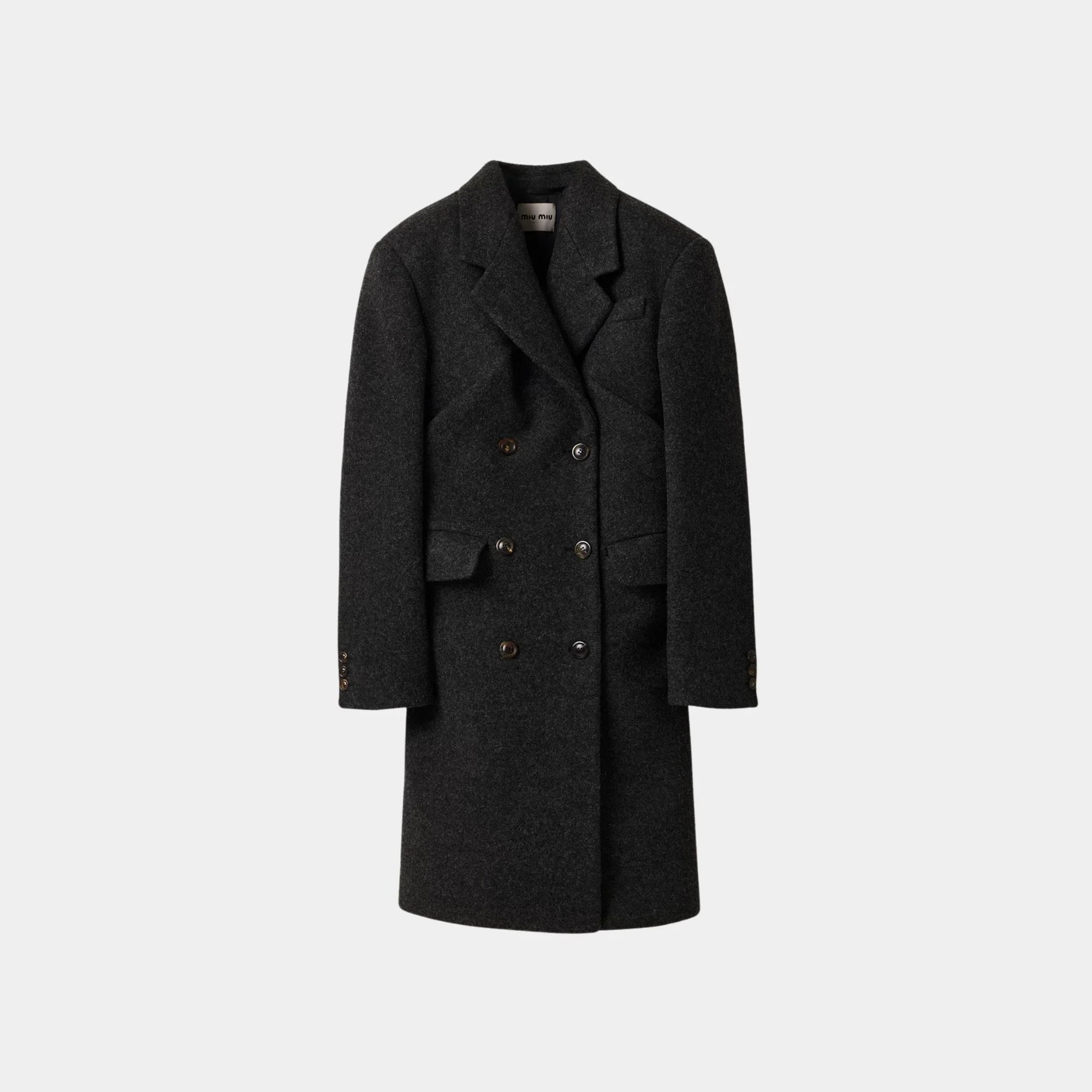 Double-Breasted Shetland Wool Coat Miu miu – Гарантія оригінальності – боковий вид