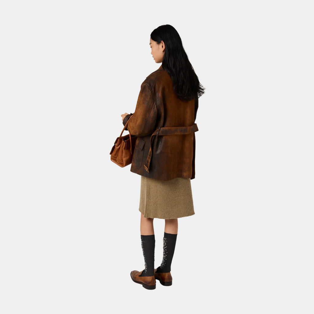 Double-Breasted Waxed Suede Caban Jacket Miu miu оригінал – Купити в Україні – вид ззаду