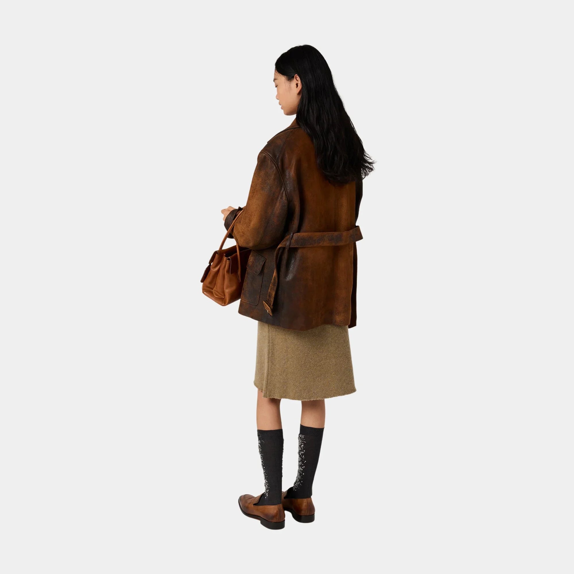 Double-Breasted Waxed Suede Caban Jacket Miu miu оригінал – Купити в Україні – вид ззаду