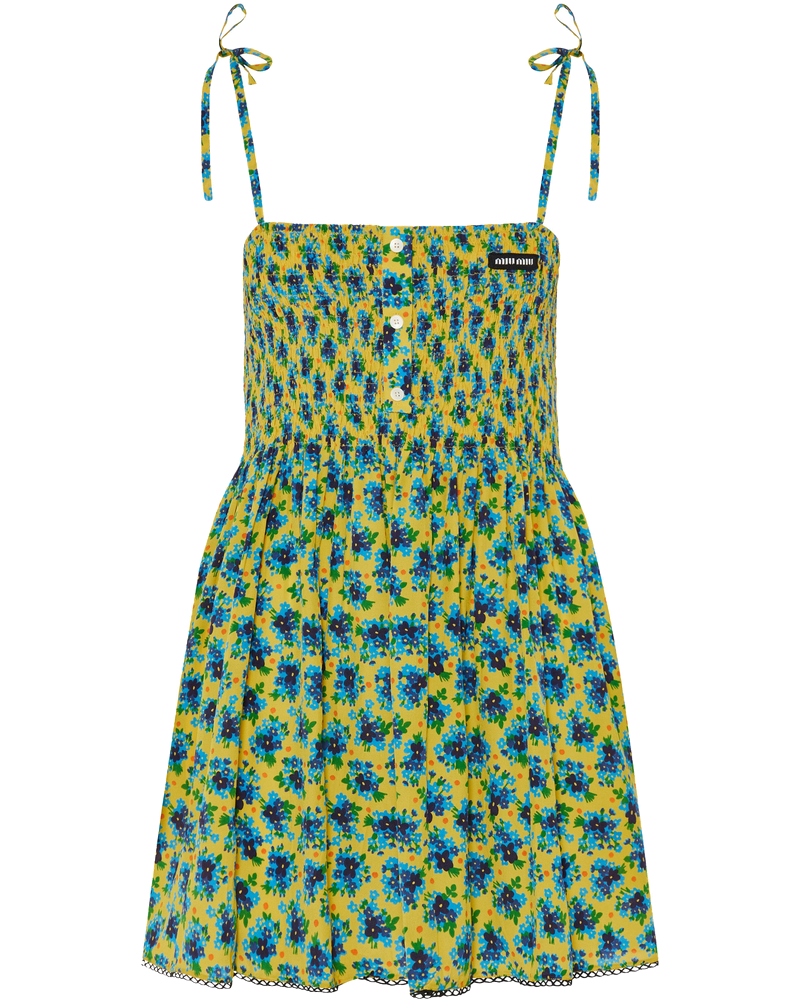 Floral Smocked Silk Mini Dress Miu miu оригінал – Купити в Україні