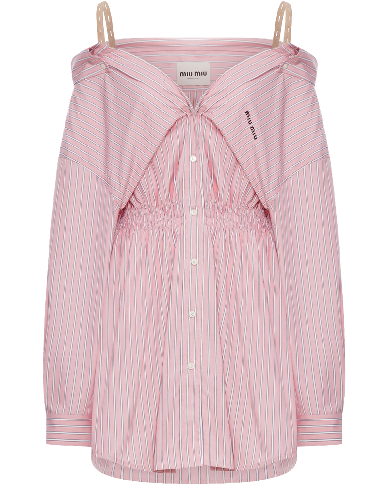 Оригінальна Striped Cotton Poplin Dress With Miu Miu Logo Miu miu