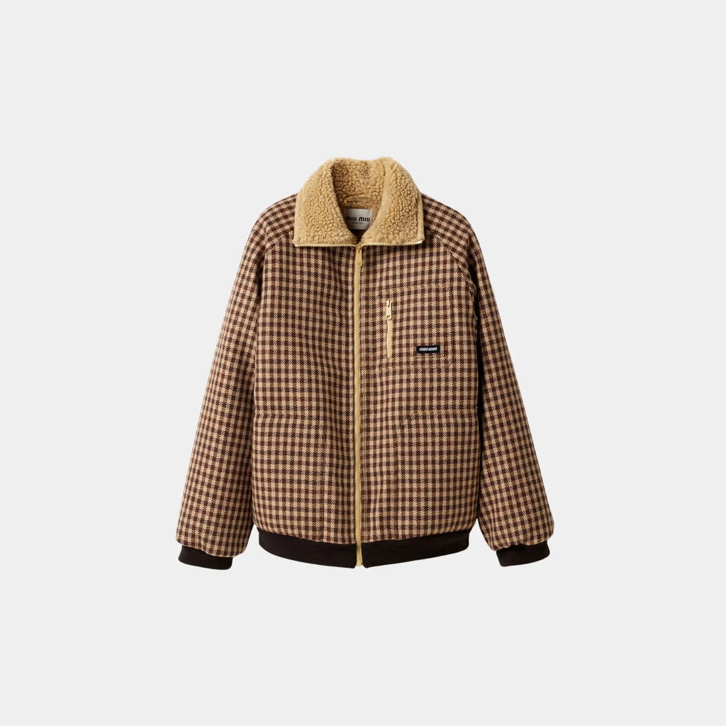Fleece-Lined Checked Blouson Jacket Miu miu – Гарантія оригінальності – боковий вид