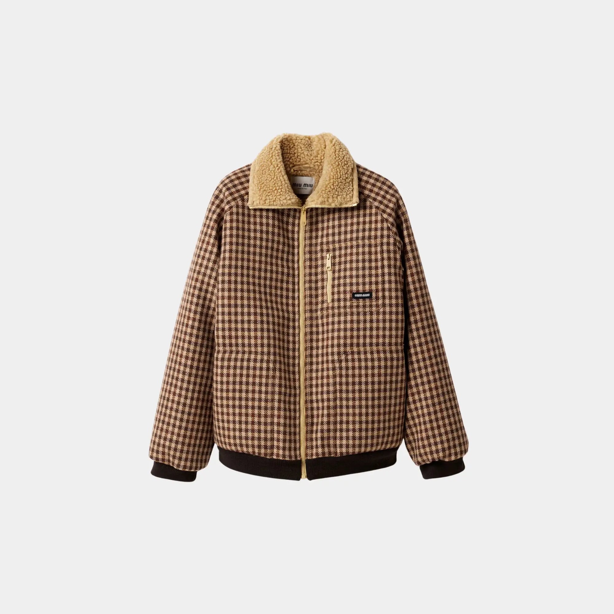 Fleece-Lined Checked Blouson Jacket Miu miu – Гарантія оригінальності – боковий вид