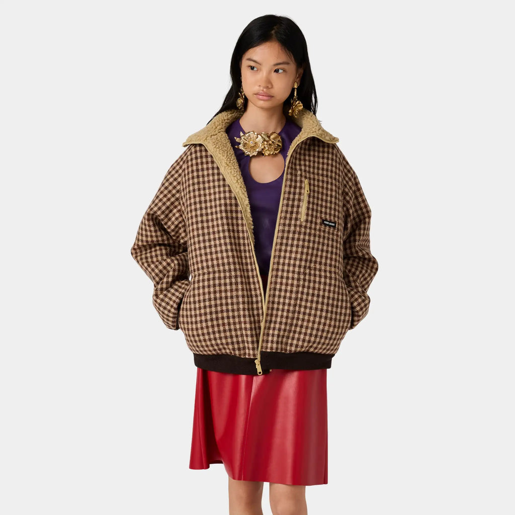 Fleece-Lined Checked Blouson Jacket Miu miu – Гарантія оригінальності – вид ззаду