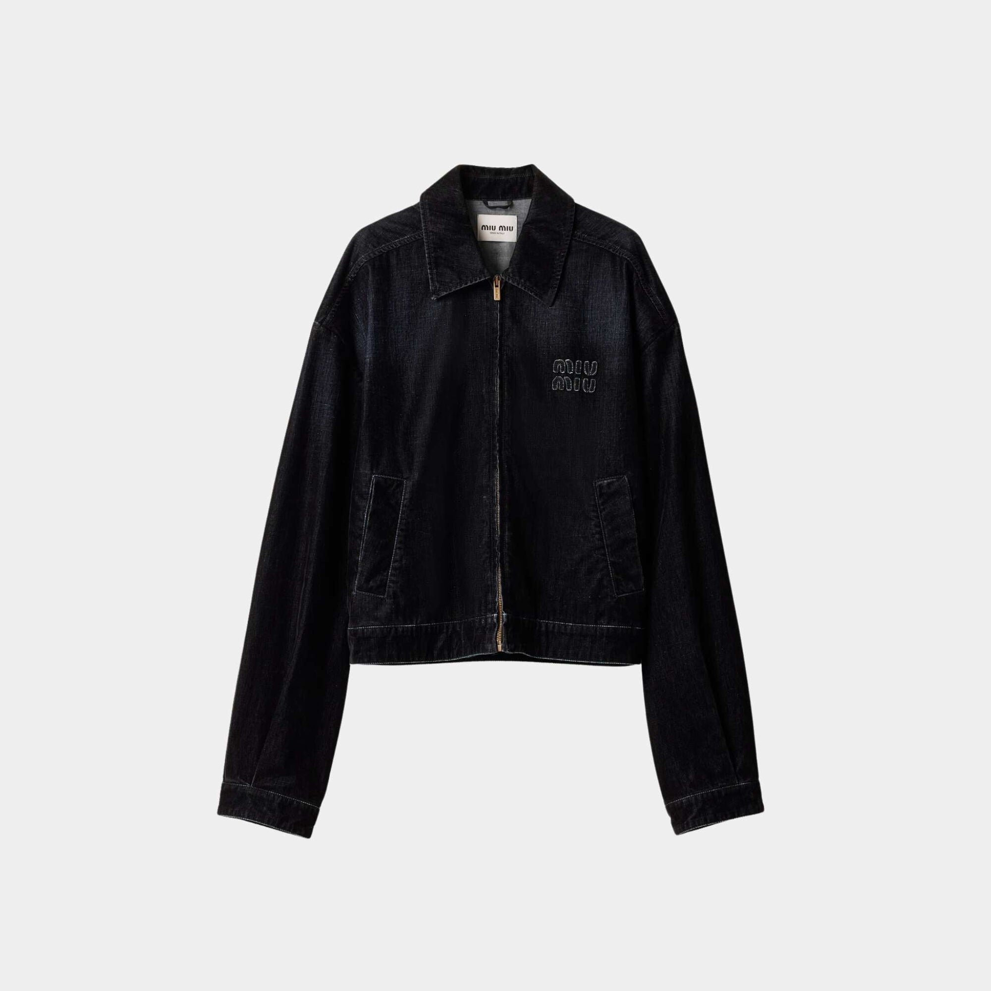 Flocked Chambray Blouson Jacket Black Miu miu оригінал – Купити в Україні – боковий вид