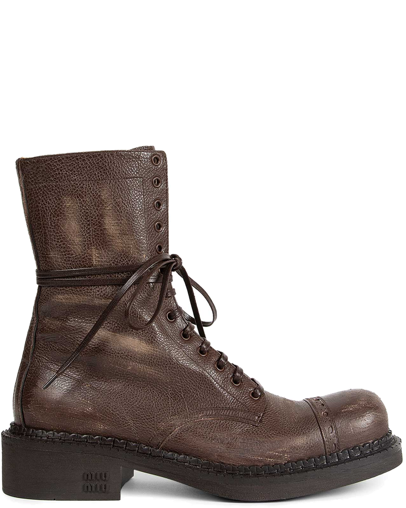 Leather Laced Booties Miu miu – Гарантія оригінальності