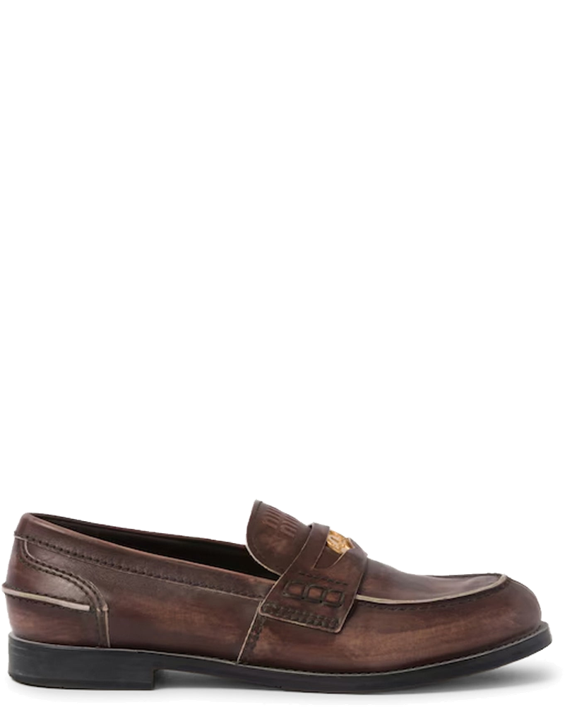Vintage Effect Leather Loafers Miu miu – Гарантія оригінальності