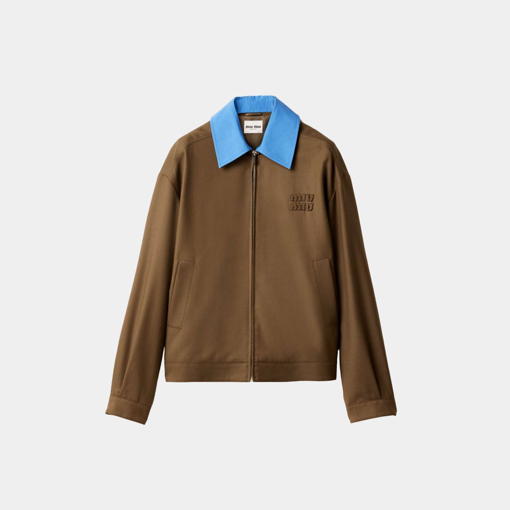 Оригінальна Gabardine Blouson Jacket With Poplin Collar Tundra Miu miu – боковий вид