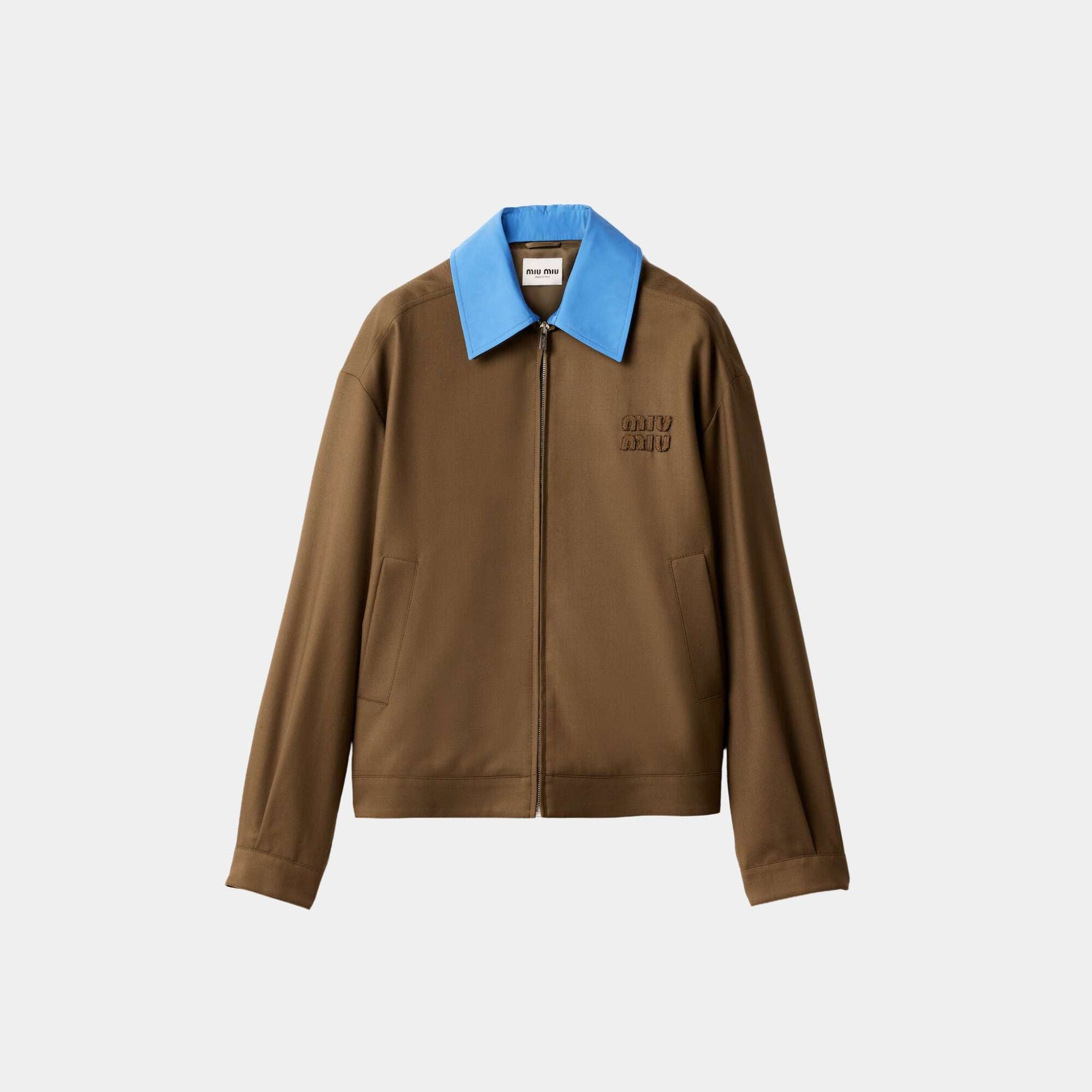 Оригінальна Gabardine Blouson Jacket With Poplin Collar Tundra Miu miu – боковий вид