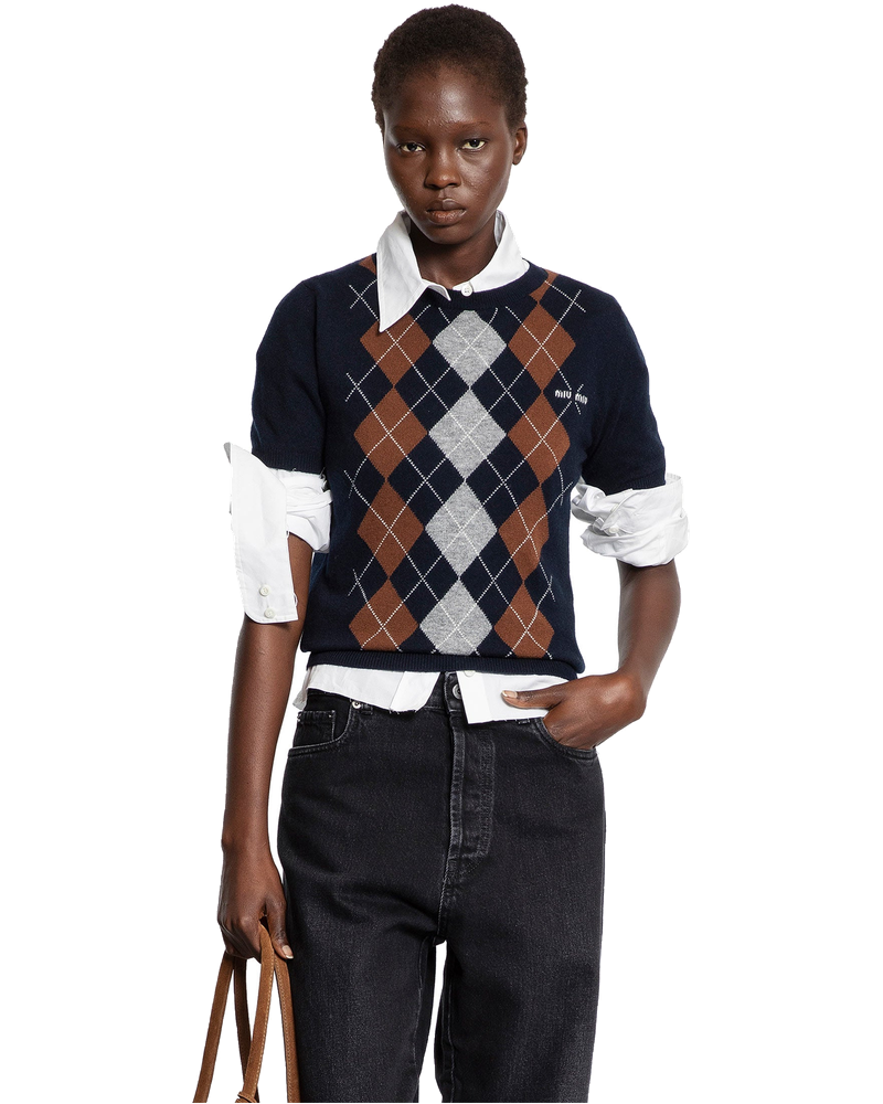 Cashmere Argyle Short Sleeve Sweater Miu miu оригінал – Купити в Україні