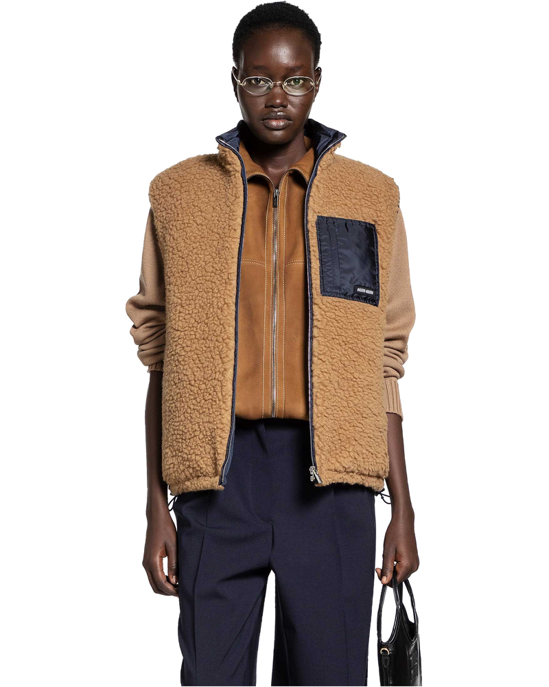 Оригінальна Technical Pongé Teddy Down Vest Miu miu