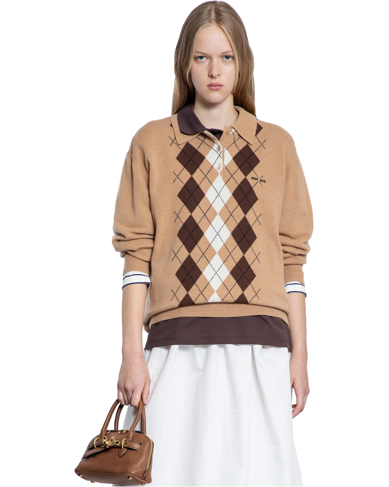 Оригінальна Argyle Cashmere Polo Sweater Miu miu