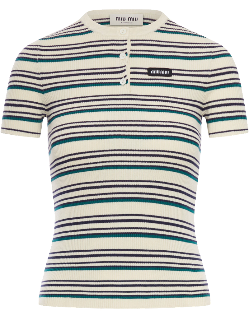 Оригінальна Striped Cotton Crew Neck Sweater Miu miu