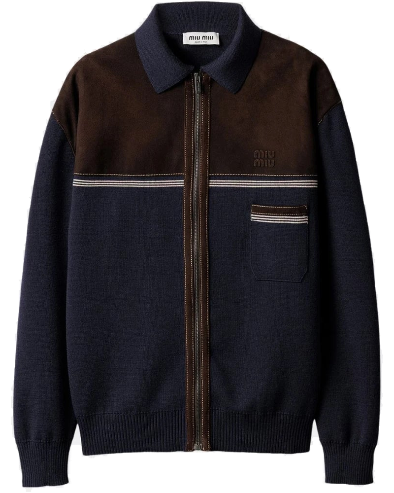 Wool And Leather Zipper Oversized Cardigan Miu miu – Гарантія оригінальності