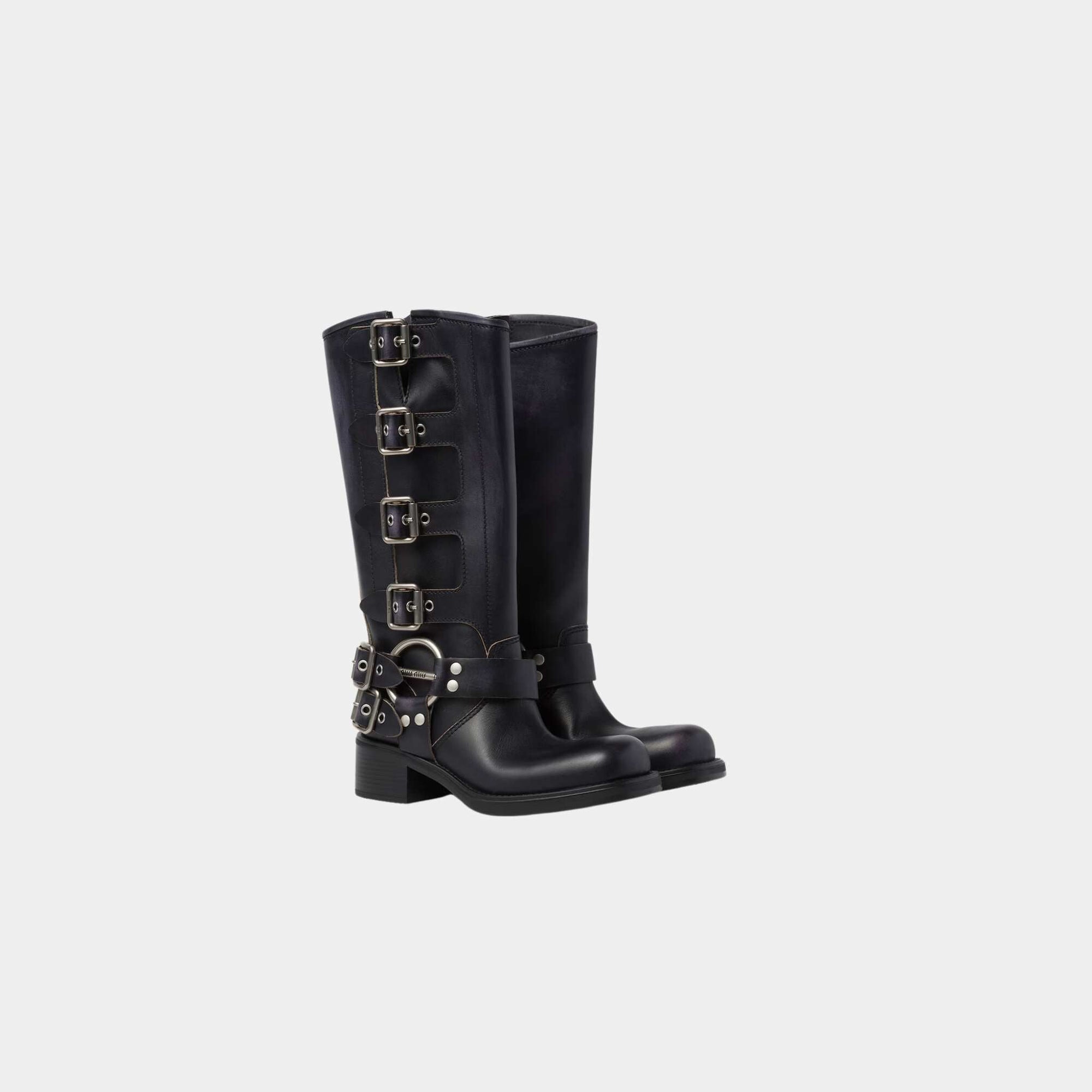 Leather Boots Logo Engraved Harness Ring Miu miu оригінал – Купити в Україні – вид ззаду