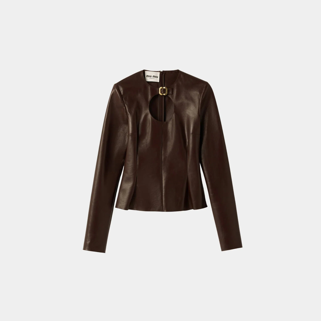 Оригінальна Long-Sleeved Nappa Leather Top With Buckle Miu miu – боковий вид