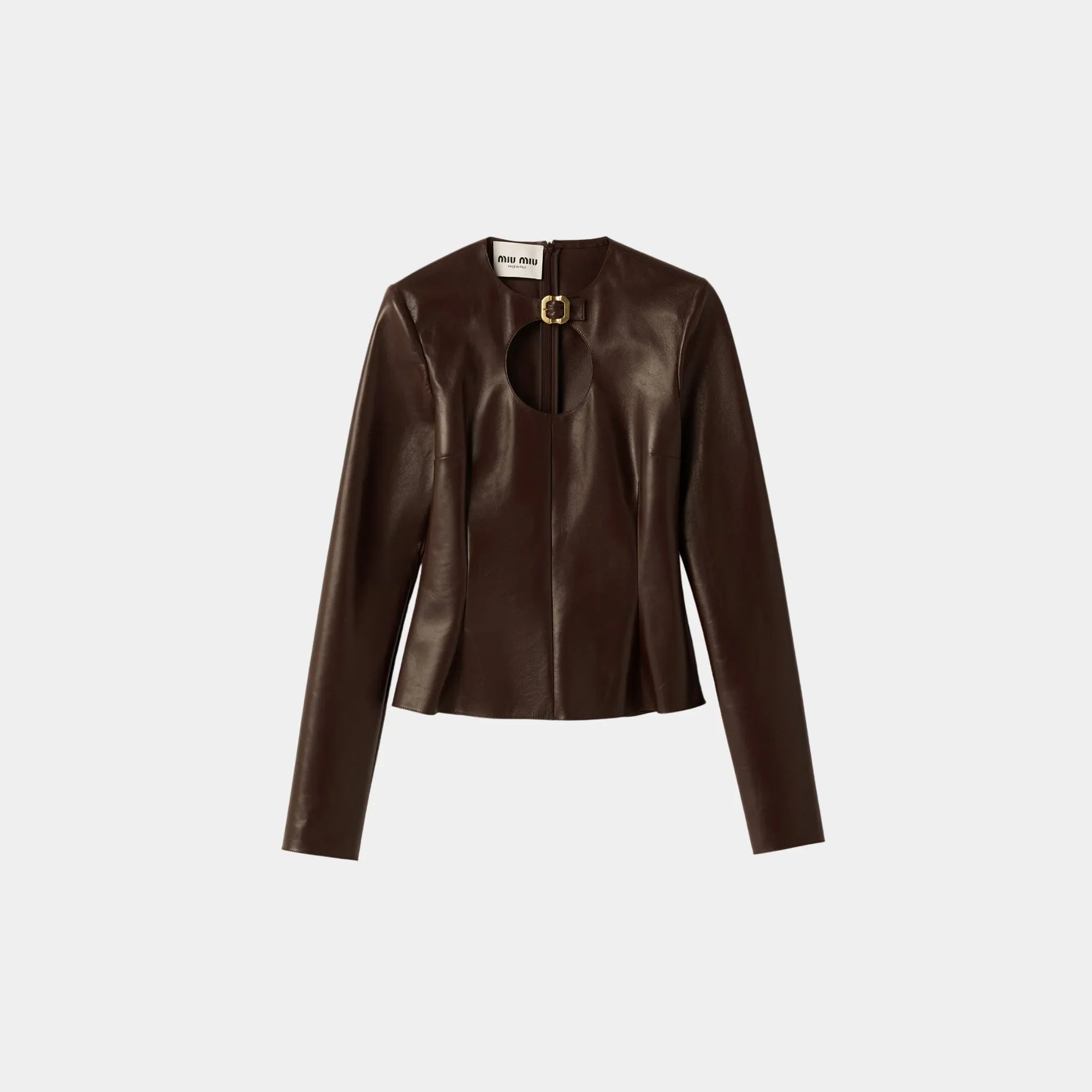 Оригінальна Long-Sleeved Nappa Leather Top With Buckle Miu miu – боковий вид