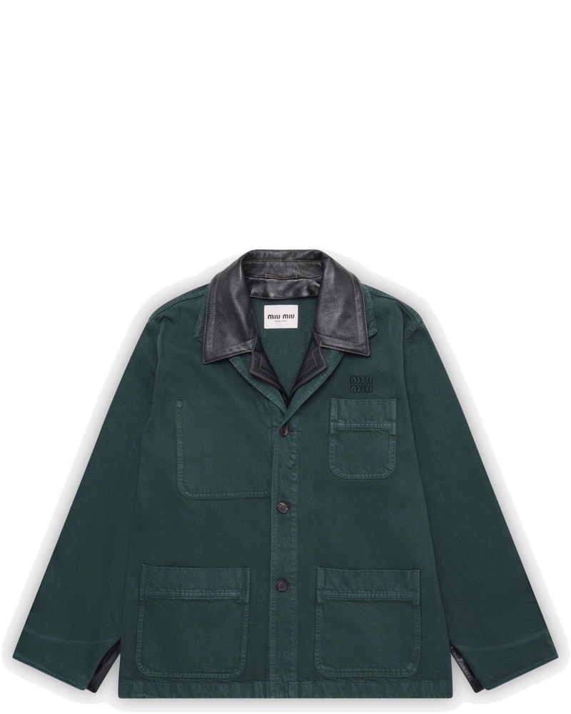 Womens Single Breasted Garment Dyed Gabardine And Leather Jacket Miu miu – Гарантія оригінальності