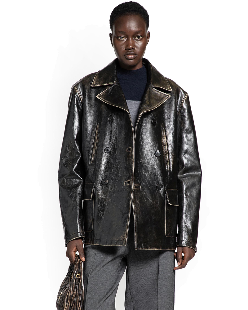 Double-Breasted Leather Caban Jacket Miu miu оригінал – Купити в Україні