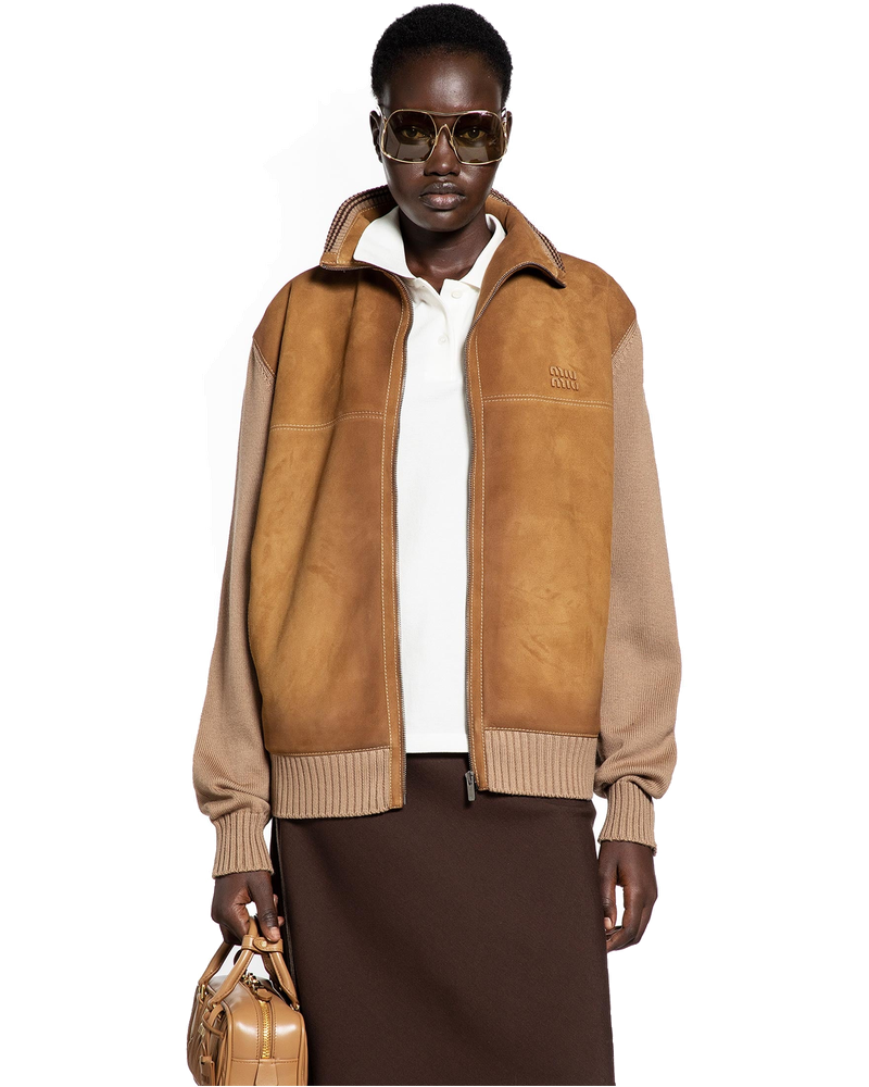 Оригінальна Wool And Leather Zip-Up Jacket Miu miu