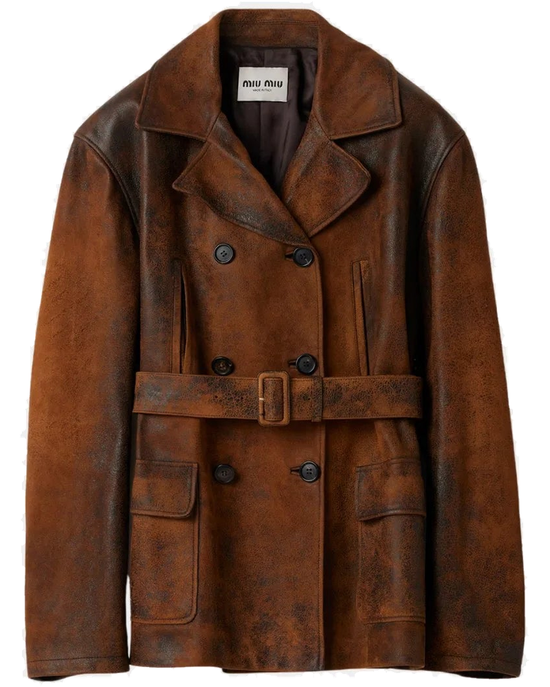 Double-Breasted Waxed Suede Caban Jacket Miu miu оригінал – Купити в Україні