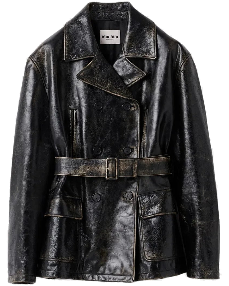 Double-Breasted Calfskin Leather Caban Jacket Miu miu оригінал – Купити в Україні
