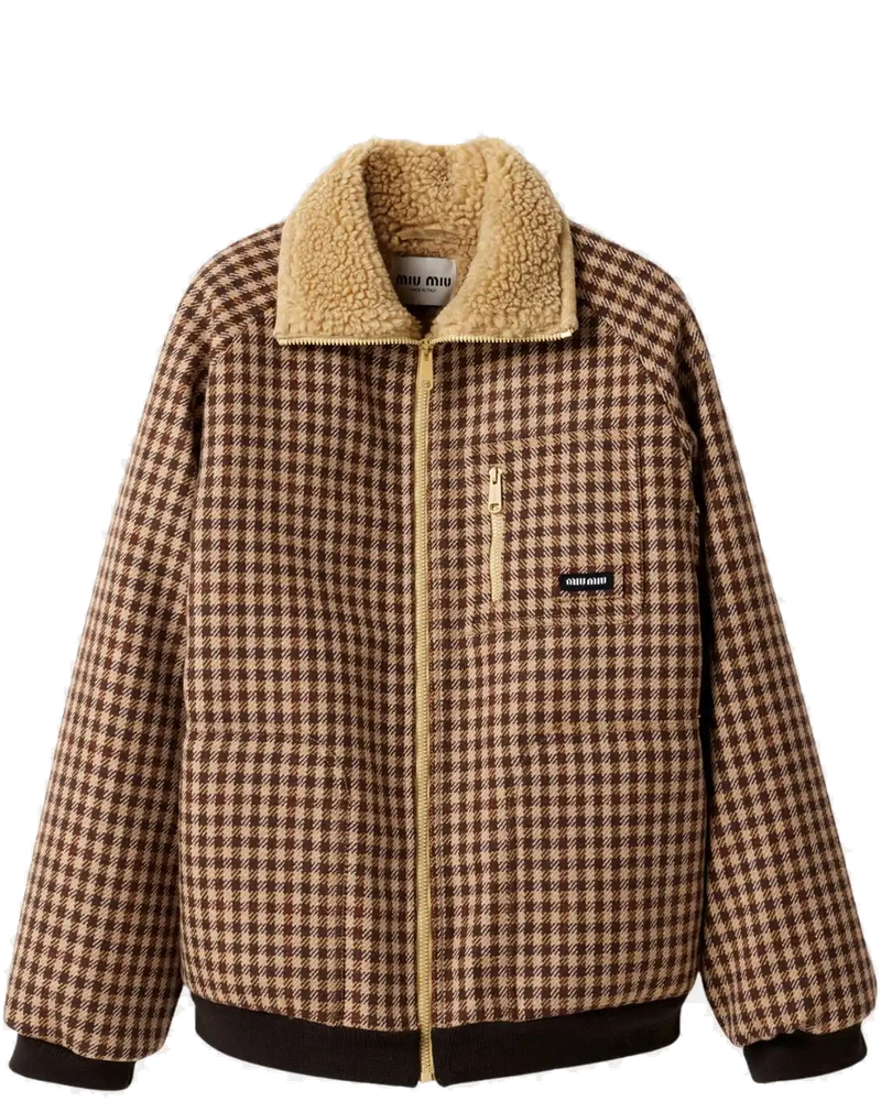 Fleece-Lined Checked Blouson Jacket Miu miu – Гарантія оригінальності