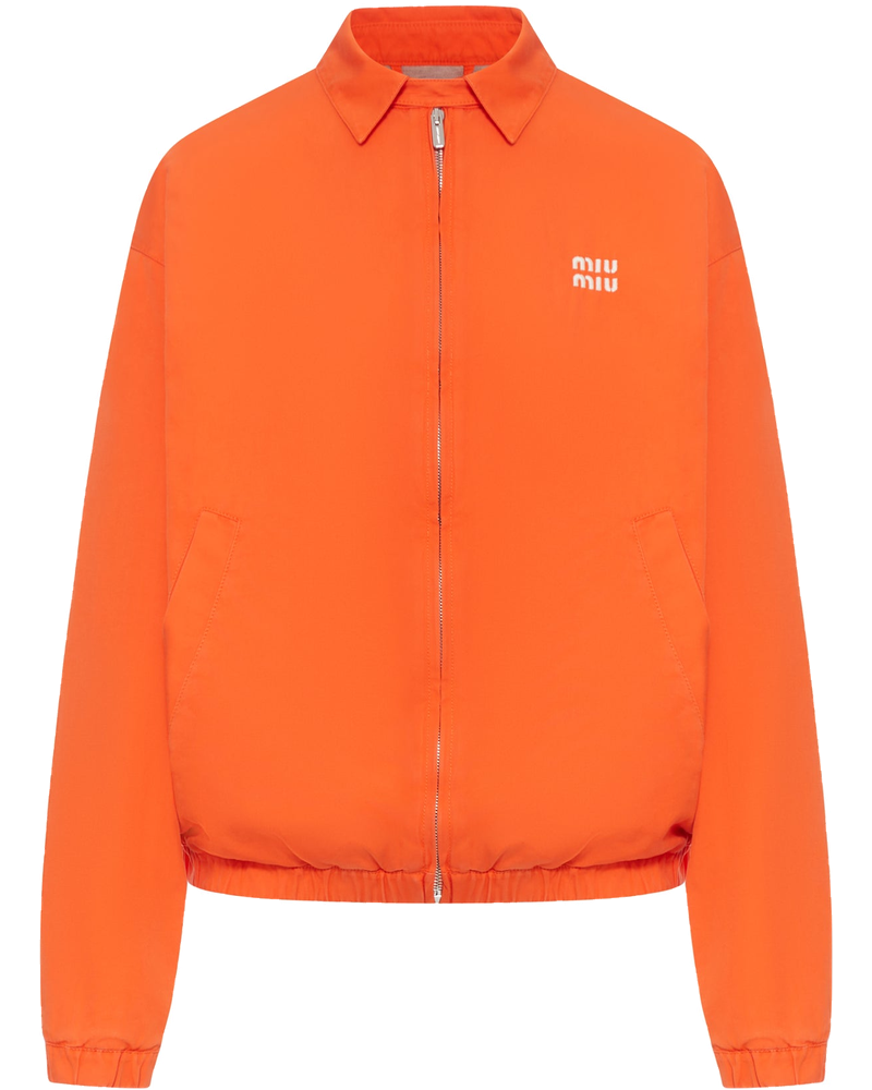 Оригінальна Cotton Poplin Bomber Jacket With Logo Miu miu